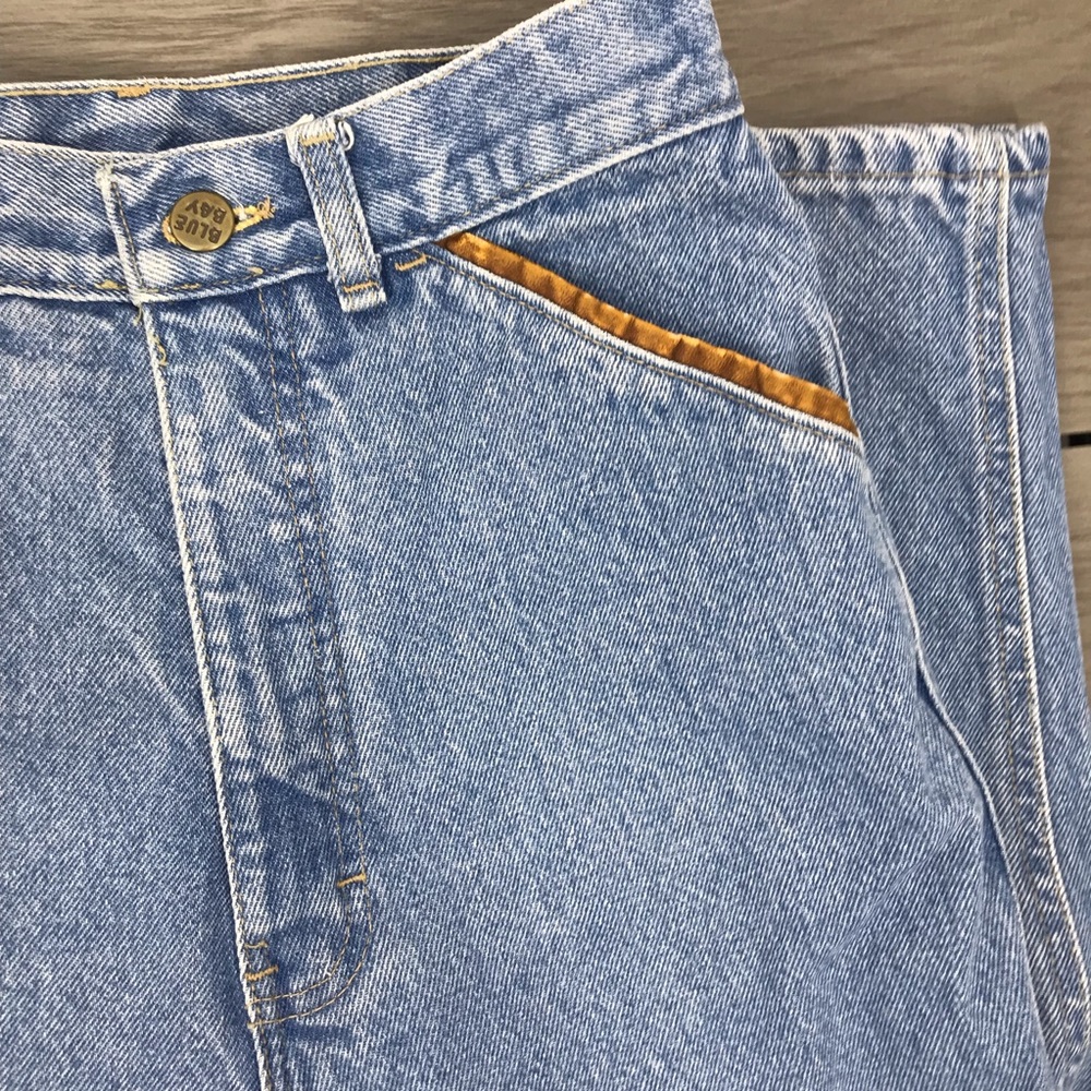 Vintage blue bay mom style jeans high waisted with leather trim size 0/2